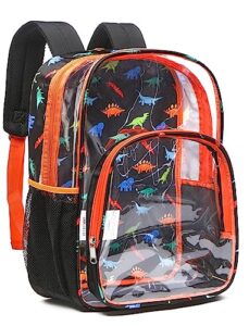 bluefairy boys clear backpack heavy duty stadium approved dinosaur transparent backpack plastic see through bag for kids for school travel gifts (large orange)