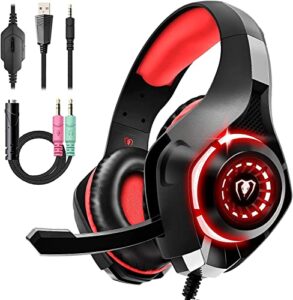 gaming headset for ps4, ps5, pc, xbox one, over-ear gaming headphones with noise cancelling mic, premium stereo, lightweight comfortable earmuffs for switch laptop mobile