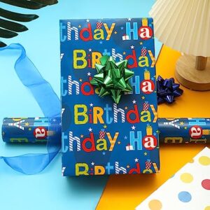 U'COVER Reversible Happy Birthday Wrapping Paper Roll for Kids Boys Girls - Birthday Greeting,Polka Dots Design Gift Wrapping Paper for Women Men Baby Shower Holiday 17.7inch×394inch Single Rolls