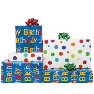 U'COVER Reversible Happy Birthday Wrapping Paper Roll for Kids Boys Girls - Birthday Greeting,Polka Dots Design Gift Wrapping Paper for Women Men Baby Shower Holiday 17.7inch×394inch Single Rolls