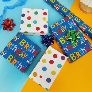 U'COVER Reversible Happy Birthday Wrapping Paper Roll for Kids Boys Girls - Birthday Greeting,Polka Dots Design Gift Wrapping Paper for Women Men Baby Shower Holiday 17.7inch×394inch Single Rolls