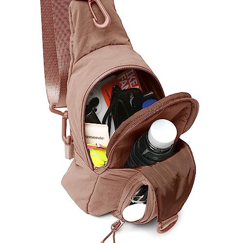 ODODOS Daily Sling Bag with Adjustable Straps Crossbody Chest Bag Lightweight Small Backpack for Casual Outdoor Traveling Hiking, Brown