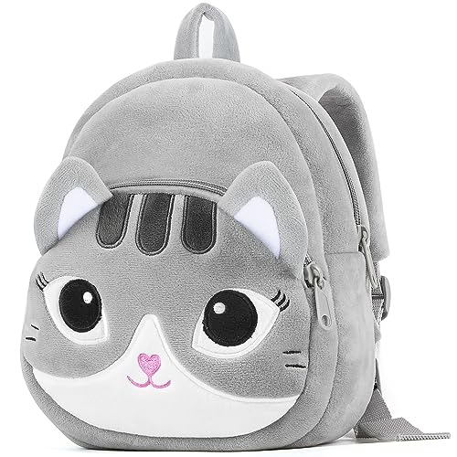 HONGTEYA Toddler Backpack Plush Cat Backpack for Kids Soft Mini Backpack for Girls Animal Cat Toys Birthday Christmas Gift for Age 1 2 3 4 5