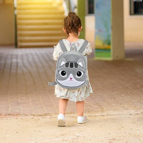 HONGTEYA Toddler Backpack Plush Cat Backpack for Kids Soft Mini Backpack for Girls Animal Cat Toys Birthday Christmas Gift for Age 1 2 3 4 5