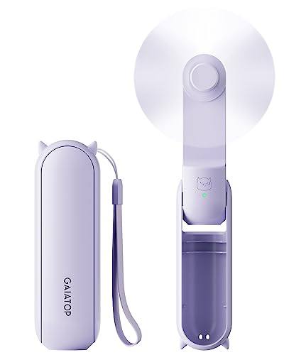 Gaiatop Portable Handheld Fan, Foldable Small Fan, Mini Hand Held Fan with USB Rechargeable 2000mAh Battery, Eyelash Fan for Girls, Travel For Women, Outdoor (Purple)