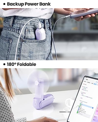 Gaiatop Portable Handheld Fan, Foldable Small Fan, Mini Hand Held Fan with USB Rechargeable 2000mAh Battery, Eyelash Fan for Girls, Travel For Women, Outdoor (Purple)
