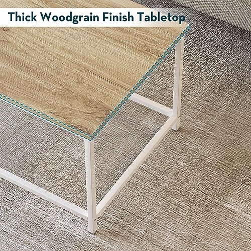 SAYGOER Coffee Table Simple Modern Coffee Tables Open Design Rectangular Minimalist Center Table for Living Room Home Office, Easy Assembly, 39.37 x 19.69 x 17.72, Oak White