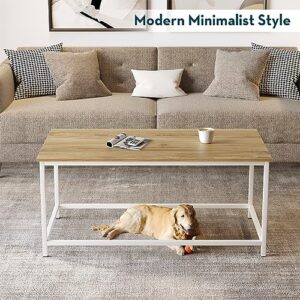 SAYGOER Coffee Table Simple Modern Coffee Tables Open Design Rectangular Minimalist Center Table for Living Room Home Office, Easy Assembly, 39.37 x 19.69 x 17.72, Oak White