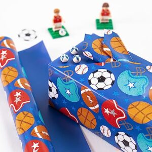 WRAPAHOLIC Reversible Wrapping Paper - Mini Roll - 17 Inch X 33 Feet - Ball Design with Solid Blue Design for Birthday, Holiday, Baby Shower