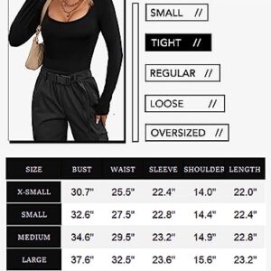 Ekouaer Long Sleeve Fitted Shirt Womens Scoop Neck Tight Tops Slim Fit Long Sleeve Undershirts Basic Shirts Thermal Tee Black,White M