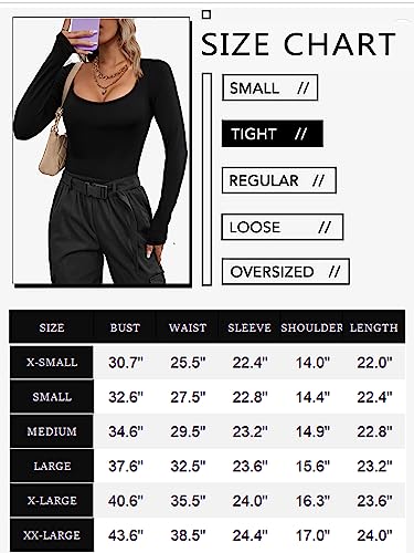 Ekouaer Long Sleeve Fitted Shirt Womens Scoop Neck Tight Tops Slim Fit Long Sleeve Undershirts Basic Shirts Thermal Tee Black,White M