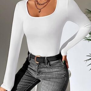 Ekouaer Long Sleeve Fitted Shirt Womens Scoop Neck Tight Tops Slim Fit Long Sleeve Undershirts Basic Shirts Thermal Tee Black,White M