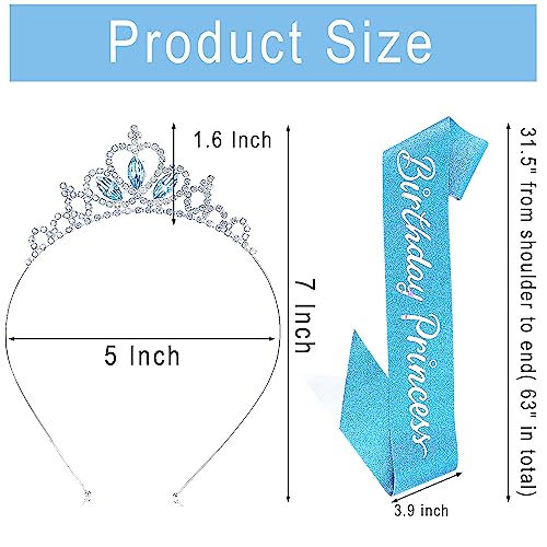 Chanaco Birthday Sash Birthday Girl Headband Set Birthday Crown Birthday Girl Sash Birthday Crown for Girls Princess Tiara Blue Happy Birthday Decorations Birthday Gifts