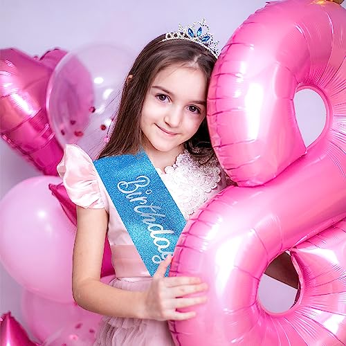 Chanaco Birthday Sash Birthday Girl Headband Set Birthday Crown Birthday Girl Sash Birthday Crown for Girls Princess Tiara Blue Happy Birthday Decorations Birthday Gifts