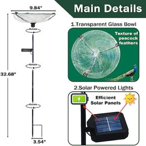 SUBOLO Bird Bath for Outdoors Solar Powered Glass Bird Bath Bowl with Metal Stake for Yard Lawn Garden Decorations, Transparent