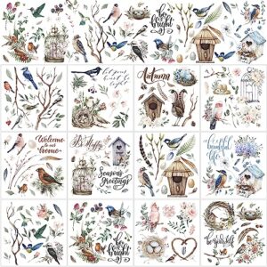 12 sheets rub on transfers for crafts and furniture rub on transfers stickers classic bird floral lavender butterfly decals for home office paper wood diy craft, 5.5 x 5.7 inch (bird)