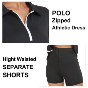 GGOV Womens Two Piece Tennis Golf Dress Active Athletic Exercise Sports Wear Dresses for Women with Pocket Separate Shorts Black