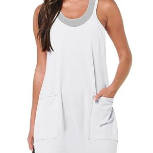 ANRABESS Women 2023 Summer Mini Dress Casual Sleeveless Short Sundress Athletic Workout Dress Build in Shapewear for Tennis Sports Onesie 1125mibai-XL White