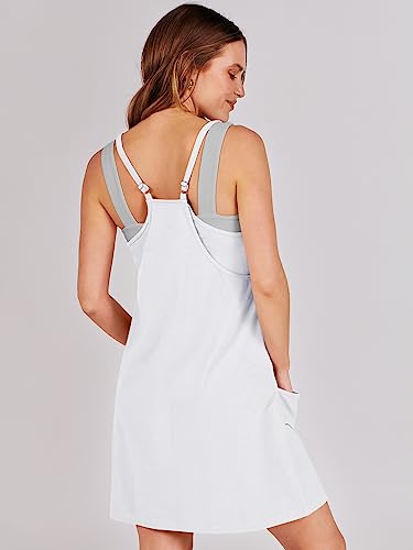 ANRABESS Women 2023 Summer Mini Dress Casual Sleeveless Short Sundress Athletic Workout Dress Build in Shapewear for Tennis Sports Onesie 1125mibai-XL White