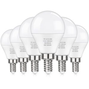 maxvolador e12 led bulbs 60w equivalent, daylight white 5000k ceiling fan light bulbs, 600lm cri 85+ small base led candelabra bulbs, 6w a15 led bulb, non-dimmable, pack of 6