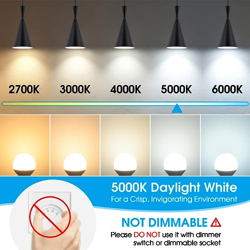 MAXvolador E12 LED Bulbs 60W Equivalent, Daylight White 5000K Ceiling Fan Light Bulbs, 600LM CRI 85+ Small Base LED Candelabra Bulbs, 6W A15 LED Bulb, Non-Dimmable, Pack of 6