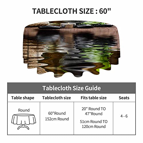 IBILIU Round Tablecloth 60 Inch,Zen Basalt Stones and Spa Oil On The Wood Decorative Polyester Table Cloths,Waterproof Table Cover for Home,Holiday,Party,Indoor and Outdoor