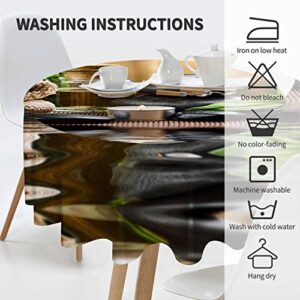 IBILIU Round Tablecloth 60 Inch,Zen Basalt Stones and Spa Oil On The Wood Decorative Polyester Table Cloths,Waterproof Table Cover for Home,Holiday,Party,Indoor and Outdoor