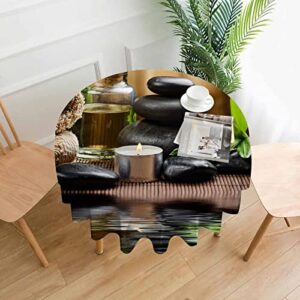 IBILIU Round Tablecloth 60 Inch,Zen Basalt Stones and Spa Oil On The Wood Decorative Polyester Table Cloths,Waterproof Table Cover for Home,Holiday,Party,Indoor and Outdoor