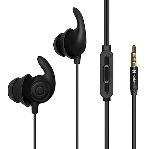 Hmusic Sleep Earbuds, Noise Isolation 3.5mm Sleep Headphones Wired, Lightweight Soft Silicone Earplugs with Mic for Insomnia, Side Sleeper, Snoring, Air Travel, Yoga, Relaxation, Meditation (Black)