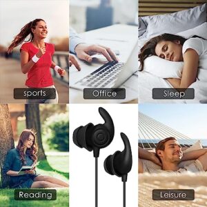 Hmusic Sleep Earbuds, Noise Isolation 3.5mm Sleep Headphones Wired, Lightweight Soft Silicone Earplugs with Mic for Insomnia, Side Sleeper, Snoring, Air Travel, Yoga, Relaxation, Meditation (Black)