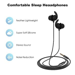 Hmusic Sleep Earbuds, Noise Isolation 3.5mm Sleep Headphones Wired, Lightweight Soft Silicone Earplugs with Mic for Insomnia, Side Sleeper, Snoring, Air Travel, Yoga, Relaxation, Meditation (Black)