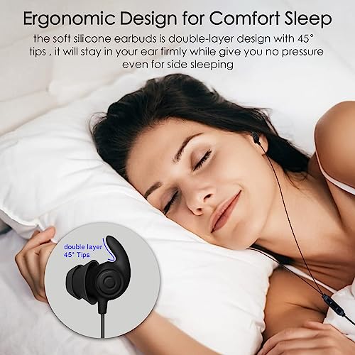 Hmusic Sleep Earbuds, Noise Isolation 3.5mm Sleep Headphones Wired, Lightweight Soft Silicone Earplugs with Mic for Insomnia, Side Sleeper, Snoring, Air Travel, Yoga, Relaxation, Meditation (Black)