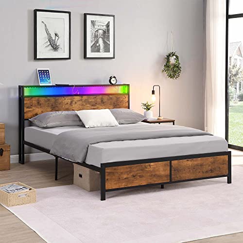 Olela Full Size Bed Frame,Metal LED Platform Bed Frame with LED Lights Headboard and Strong Slats Support,Noise-Free,No Box Spring Needed (Full)