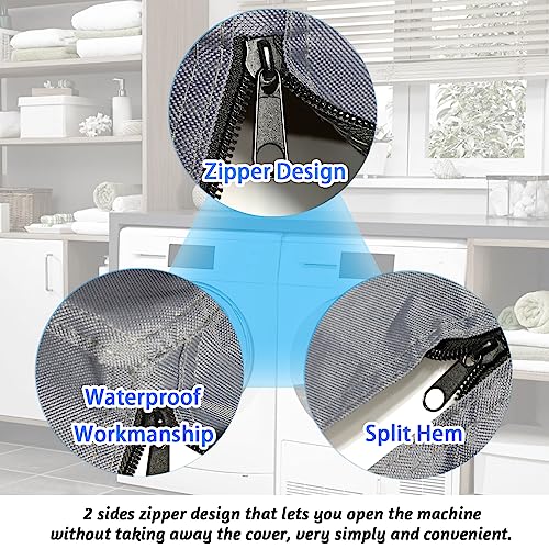 1 Pack Washing Machine Cover Washer and Dryer Cover Waterproof Dustproof with Smooth Zipper and Velcro for Front-Loading Machine Indoor Outdoor - W27*D33*H39in