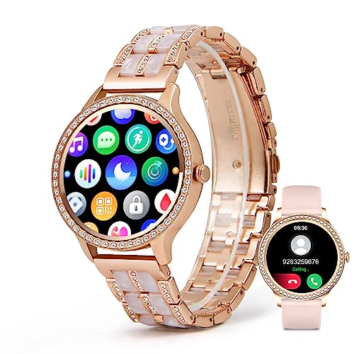 soinfo Smart Watch for Women with Answer/Make Call, Bluetooth Smartwatch for Android iOS Phones Blood Pressure Watch Sport Fitness Watch Waterproof Activity Tracker with Heart Rate Sleep Monito