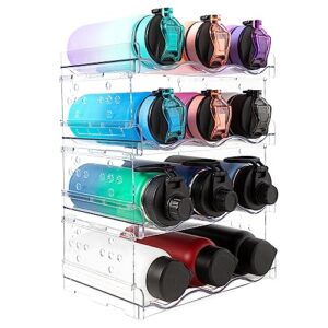 tyigao water bottle organizer,4 pack stackable cup organizer for cabinet,countertop, pantry and fridge, free-standing tumbler kitchen storage holder for wine and drink bottles,clear plastic