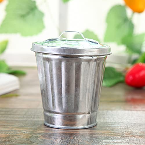 Yirepny Desktop Trash Can, Mini Wastebasket Trash Can with Lid, Bucket Shape Stainless Waste Bin, Garbage Trash Bin, Small Trash Can, Waste Basket, Recycle Can for Bathrooms, Kitchens, Offices Silver