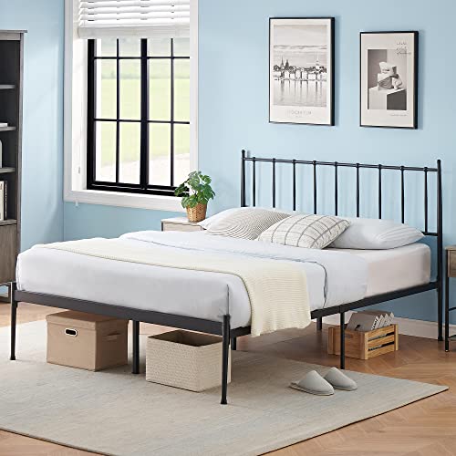 IDEALHOUSE Metal Bed Frame Queen with Headboard, 14 Inch Bed Frame Queen Size, Queen Size Heavy Duty Bed Base with Metal Steel Slats Support, No Box Spring Needed, Black