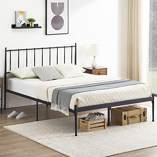 IDEALHOUSE Metal Bed Frame Queen with Headboard, 14 Inch Bed Frame Queen Size, Queen Size Heavy Duty Bed Base with Metal Steel Slats Support, No Box Spring Needed, Black