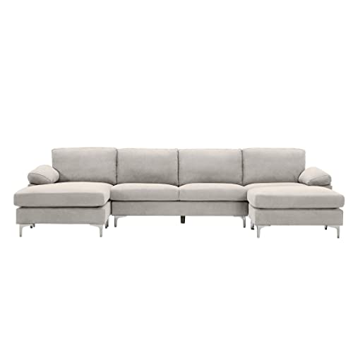 Eafurn U-Shaped Sectional w/Reversible Chaise Lounge and Ottoman, 128.3”5-Seater Convertible Corner Modern Design Comfy Sofa & Couch for Living Room Office, Light Grey