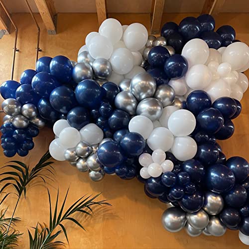 Navy Blue Silver Balloon Garland Arch Kit 150pcs Navy Blue Silver White Balloons for Graduation Birthday Baby Shower Baseball Football Theme Party