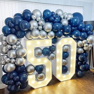 Navy Blue Silver Balloon Garland Arch Kit 150pcs Navy Blue Silver White Balloons for Graduation Birthday Baby Shower Baseball Football Theme Party