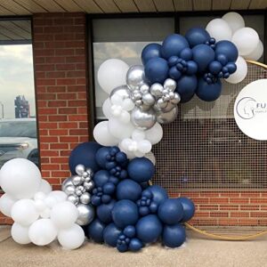 Navy Blue Silver Balloon Garland Arch Kit 150pcs Navy Blue Silver White Balloons for Graduation Birthday Baby Shower Baseball Football Theme Party