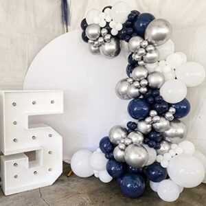 Navy Blue Silver Balloon Garland Arch Kit 150pcs Navy Blue Silver White Balloons for Graduation Birthday Baby Shower Baseball Football Theme Party