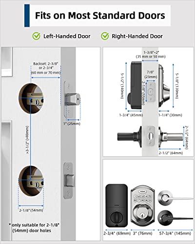 TEEHO Fingerprint Door Lock with 2 Lever Handles, Keyless Entry Door Lock with Handle, Electronic Keypad Deadbolt Front Door Lock Set with Auto Lock and 1 Touch Locking, Satin Nickel