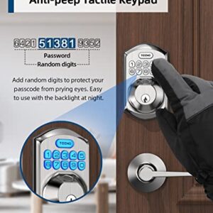 TEEHO Fingerprint Door Lock with 2 Lever Handles, Keyless Entry Door Lock with Handle, Electronic Keypad Deadbolt Front Door Lock Set with Auto Lock and 1 Touch Locking, Satin Nickel