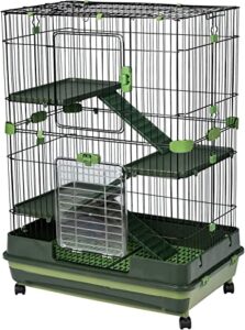 origeture 4-level 32" metal small animal cage height adjustable rabbit chinchilla ferret bunny cage with lockable casters grilles slide-out tray for guinea pig squirrel hedgehog (green)