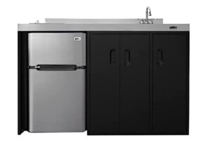 summit appliances ck54sinkr 54" wide all-in-one kitchenette, sink and faucet, 2-door refrigerator-freezer, 2-burner smooth-top cooktop, indicator lights, storage compartments