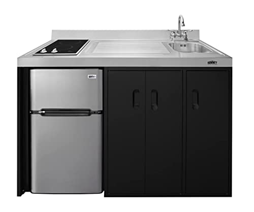 Summit Appliances CK54SINKR 54" Wide All-In-One Kitchenette, Sink and Faucet, 2-door Refrigerator-freezer, 2-burner Smooth-top Cooktop, Indicator Lights, Storage Compartments