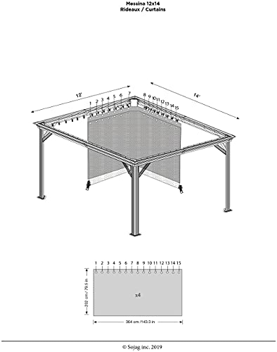 Sojag Accessories Set of 4 12' x 14' Curtains for Monaco/Messina/Mykonos Outdoor Gazebo Models, Grey